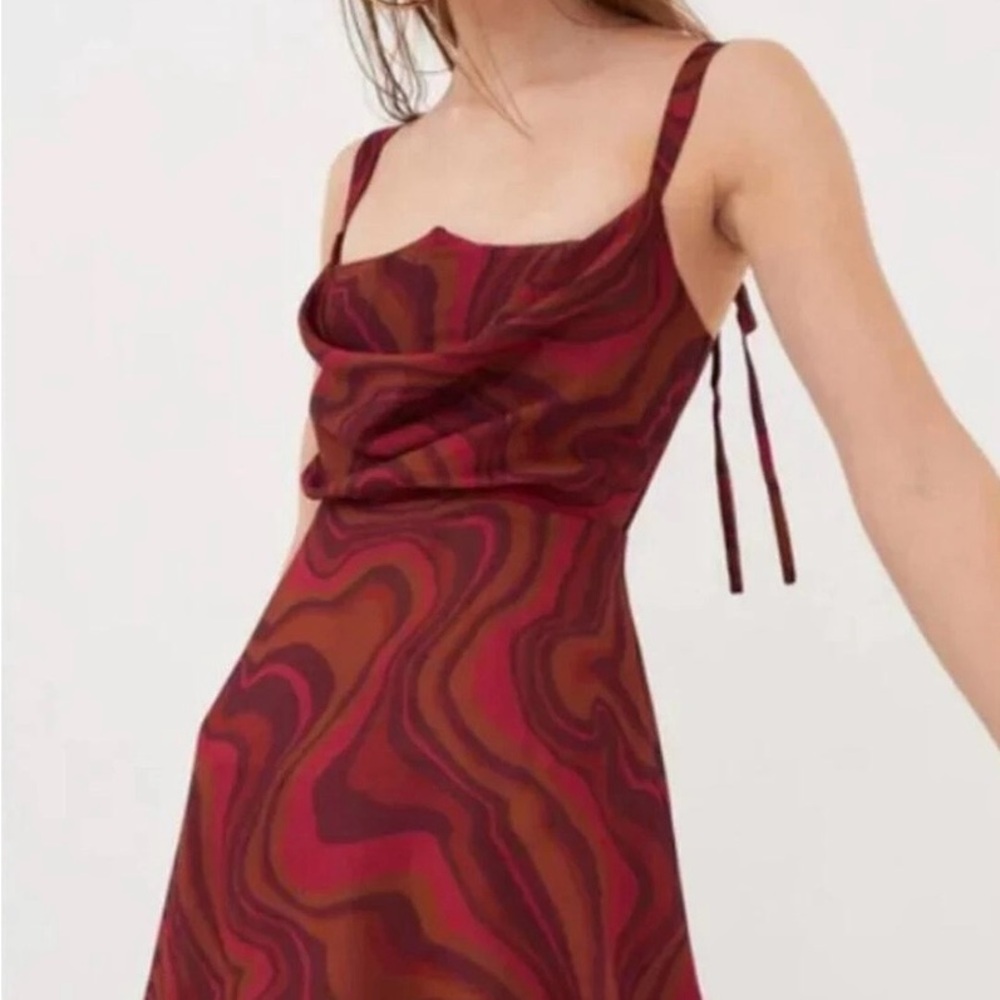 For Love and Lemons Eleanor Mini Dress XS Strappy Red Pink Swirl Pattern Indie